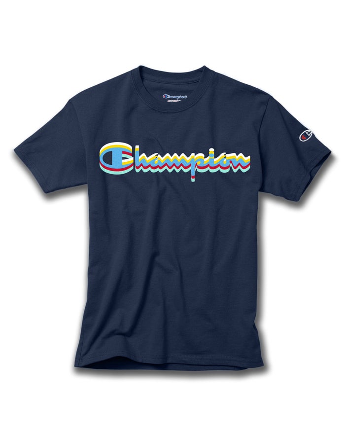 Champion T-Shirt Jongens - Donkerblauw - Cotton Script Logo ( 391528-SBR )